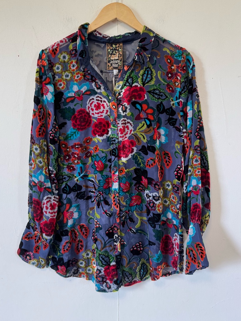 Johnny Was Minto Burnout Yrene Blouse Colorful Velvet Top Whimsigoth Medium NWT - Picture 5 of 13